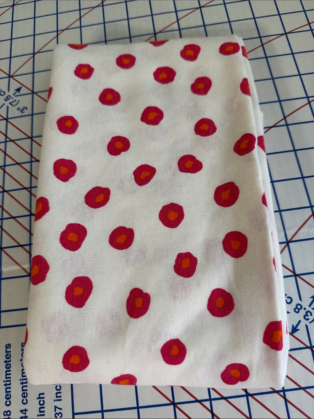 Vintage Jersey Knit Fabric 1.5 Yds x 60 Red Orange Dot Lightweight Stretch